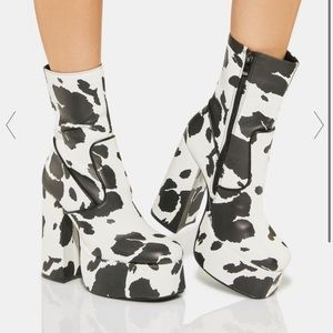 Koi Footwear Cow Print Platform High Heel Boots